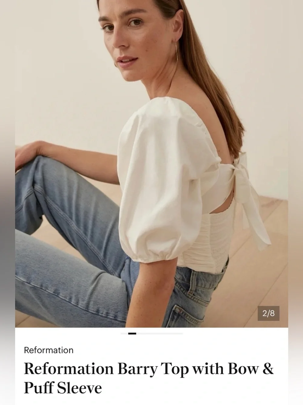Reformation White Puff-Sleeve Tie-Back Linen Top